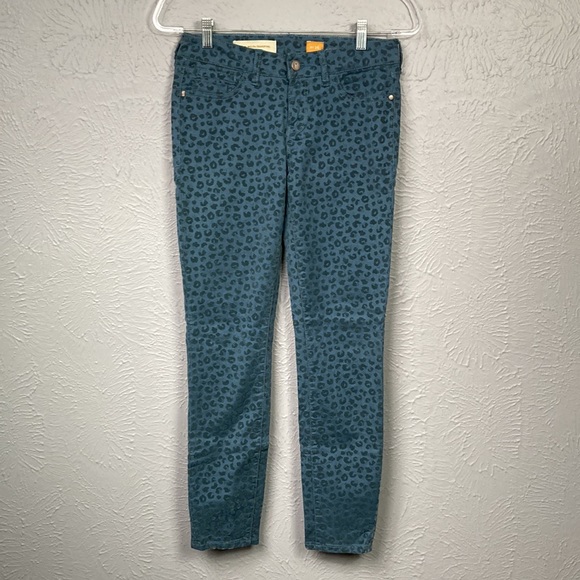 Pilcro And The Letterpress Blue Velvet Leopard Print Pants Women's Size … - Picture 4 of 16